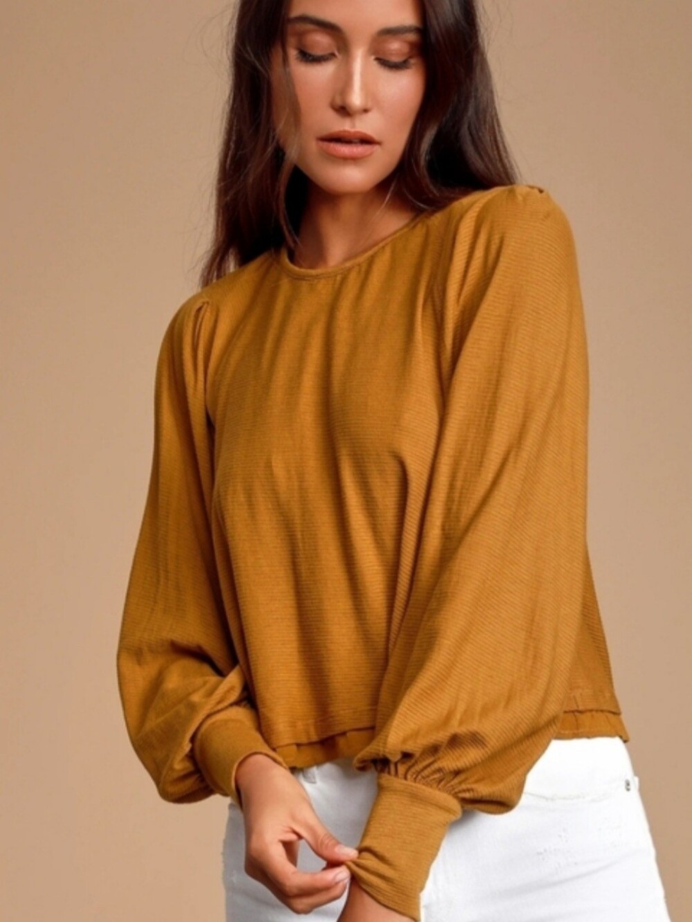 FREE PEOPLE Women’s small Mustard Long-Sleeve Balloon Top